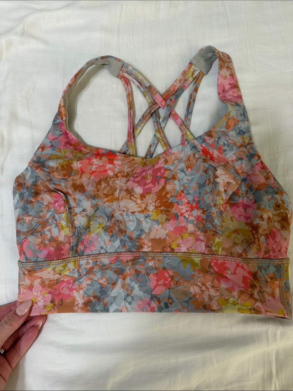 lululemon athletica Floral Strappy Sports Bra - Pink, Coral & Gray